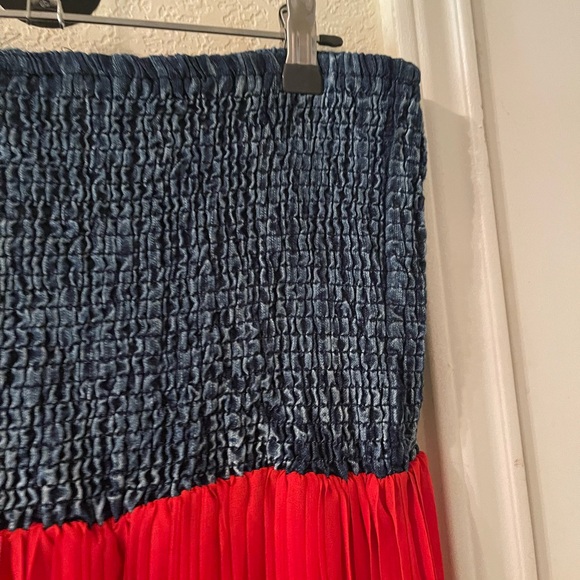 Plus Size Womens oranges/jean look strapless flowy dress size 3X pre-owned - Picture 9 of 13